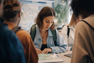 Conseiller en séjour accueillant un visiteur